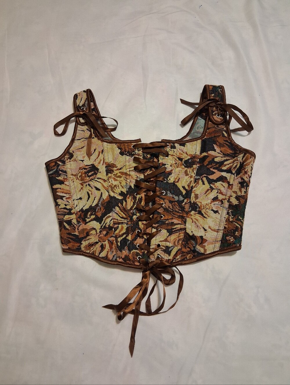 Renaissance Corset Overbust Shapewea Tank Top Bustier Brown Victorian SzL